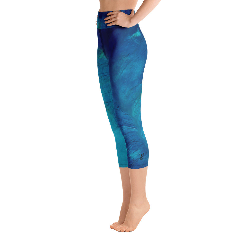 Blue Feather | Women's Fine Art High-Waist Capris