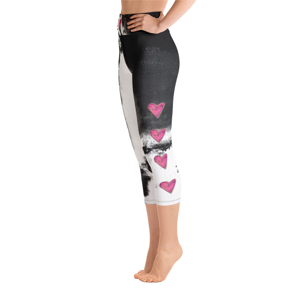 Abstract Woman Black and White with Hearts | Women's Fine Art High-Waist Capris