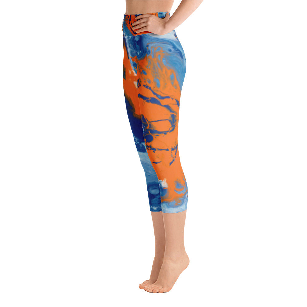 Fluid Orange and Blue | Women's Fine Art High-Waist Capris