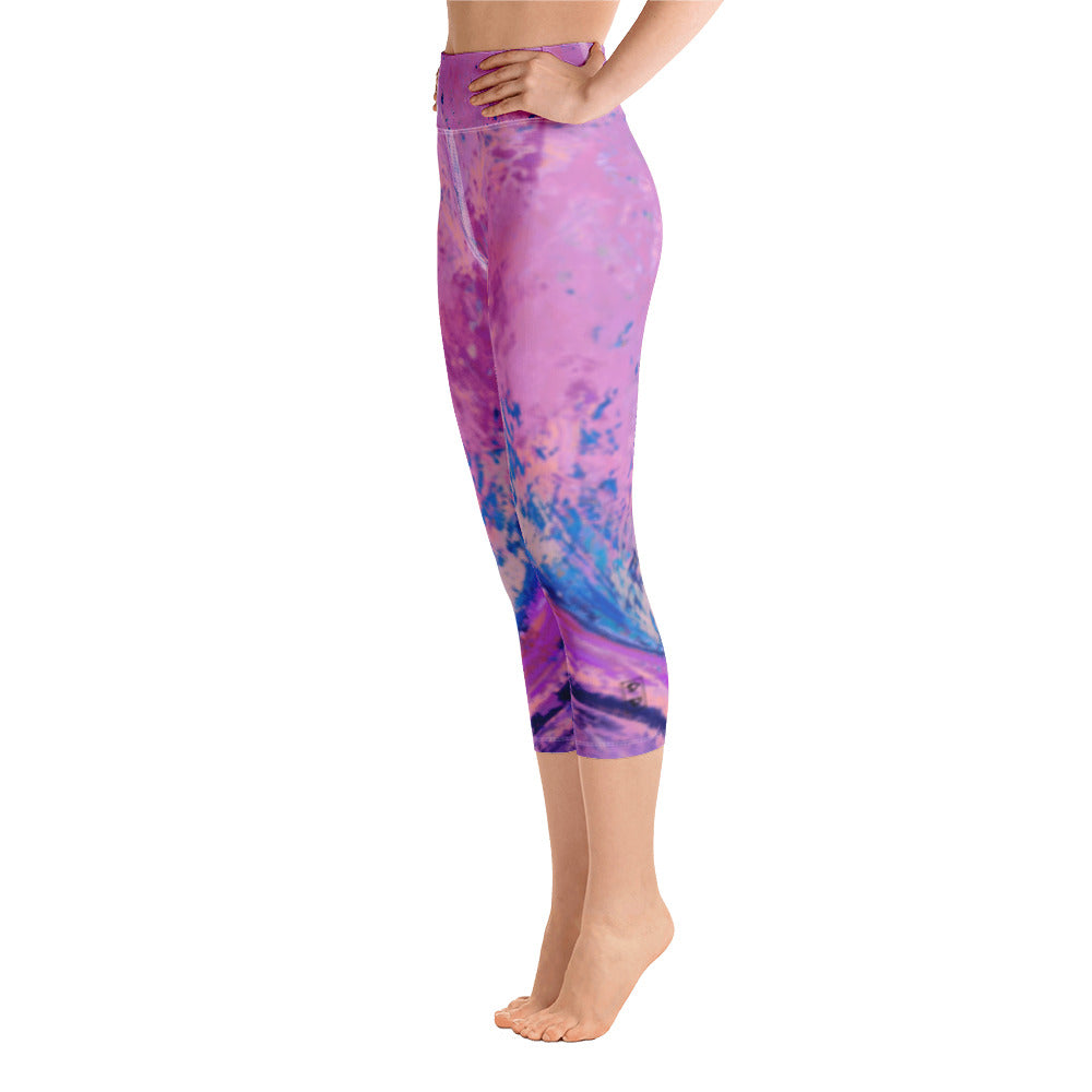 Coral Heart Light Magenta | Women's Fine Art High-Waist Capris