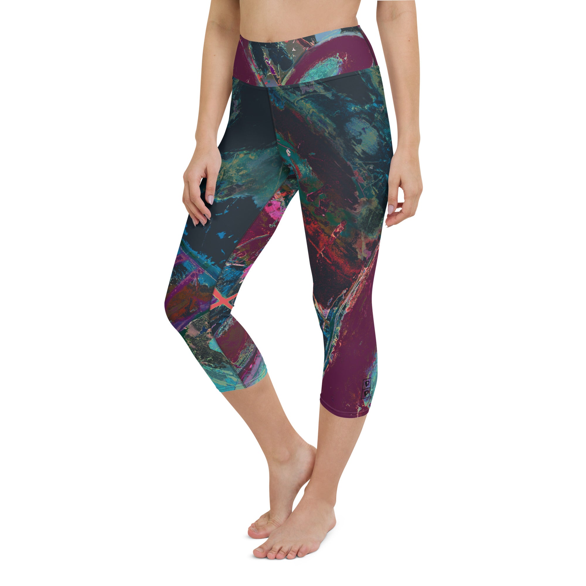 Courageous Heart Black & Crimson | Women's Fine Art High-Waist Capris