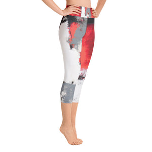 Abstract Woman Red and Grey with Red Hearts | Women's Fine Art High-Waist Capris