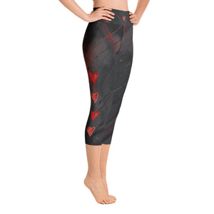 Heart of Color Black with Red Hearts | Women's Fine Art High-Waist Capris