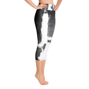 Abstract Woman Black and White with Turquoise Hearts | Women's Fine Art High-Waist Capris