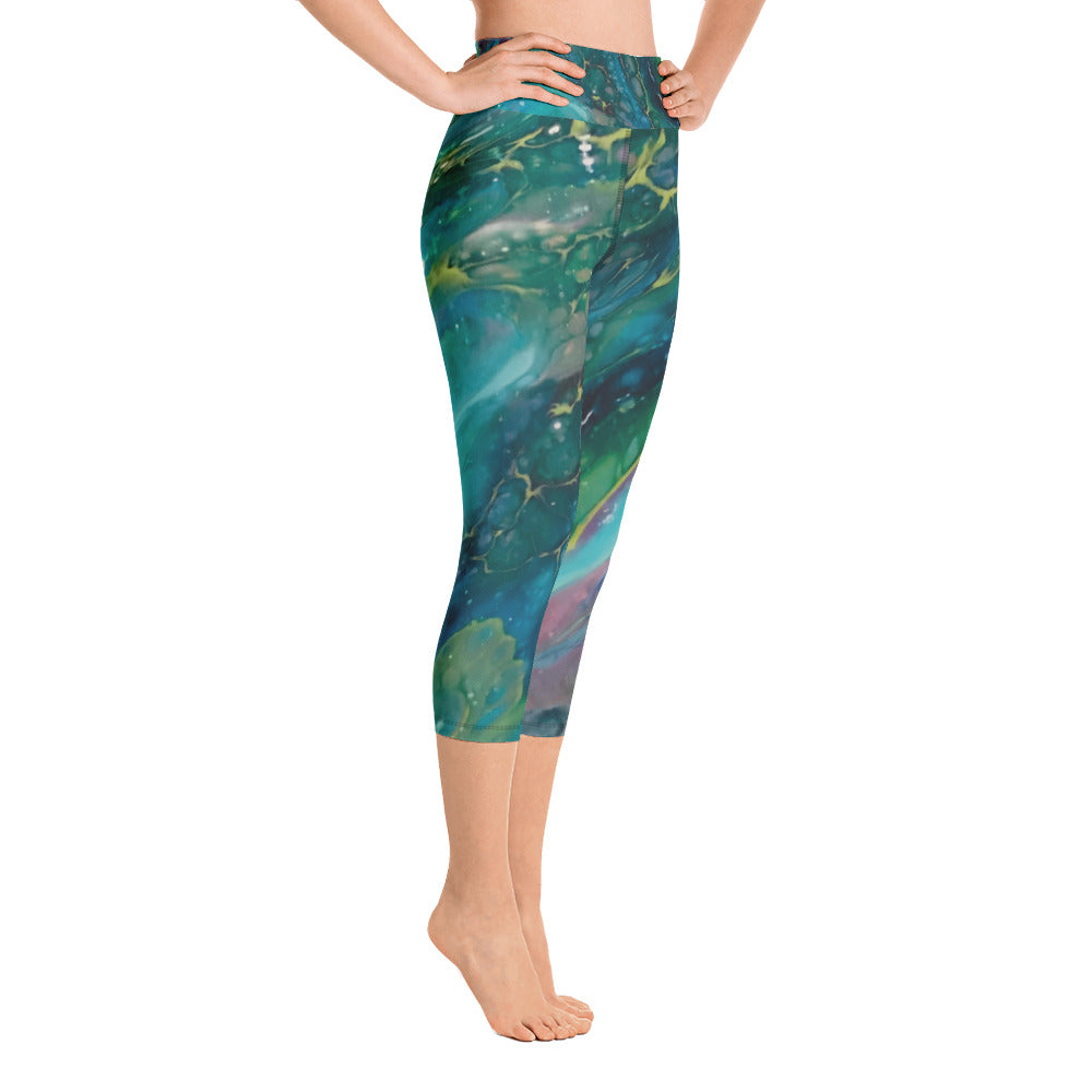 Fluid Dark Teal | Women's Fine Art High-Waist Capris