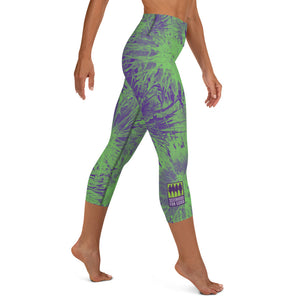 Purple and Green Splatter with Purple Hearts SFG | Women's Fine Art High-Waist Capris