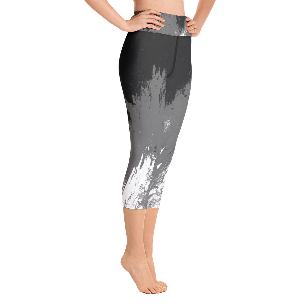 Fluid Mahogany Grey and White | Women's Fine Art High-Waist Capris