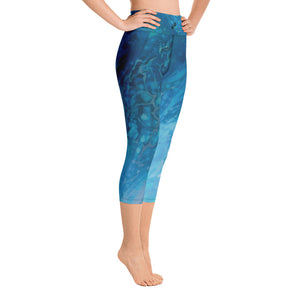 Fluid Dark Blue - Vintage Paws | Women's Fine Art High-Waist Capris