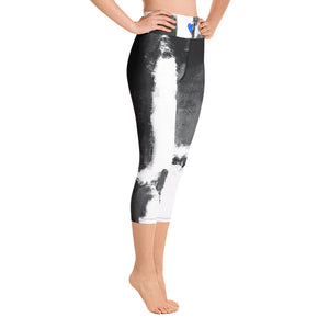 Abstract Woman Black and White with Hearts | Women's Fine Art Regular-Waist Capris