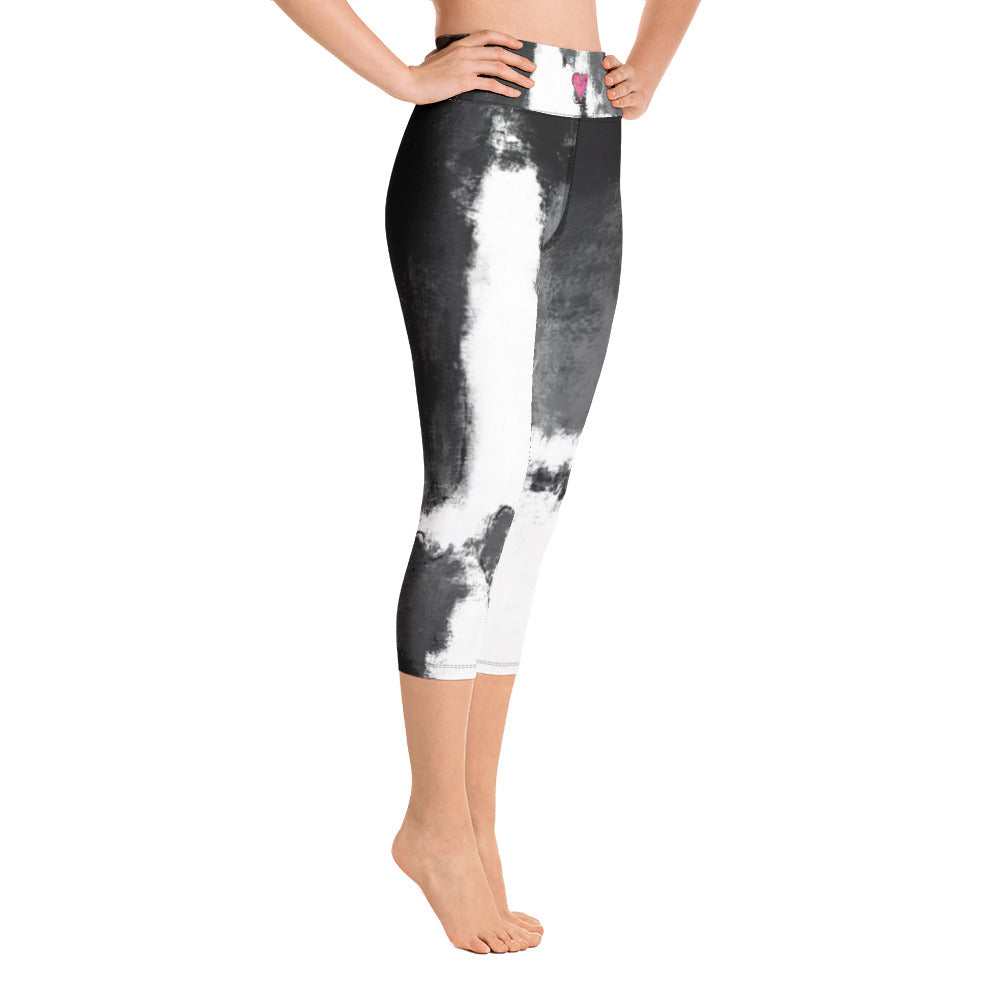Abstract Woman Black and White with Hearts | Women's Fine Art High-Waist Capris
