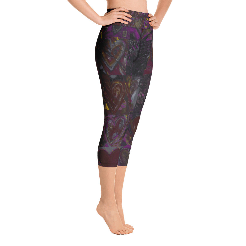 Hearts Without Borders Red and Dark Purple | Women's Fine Art High-Waist Capris