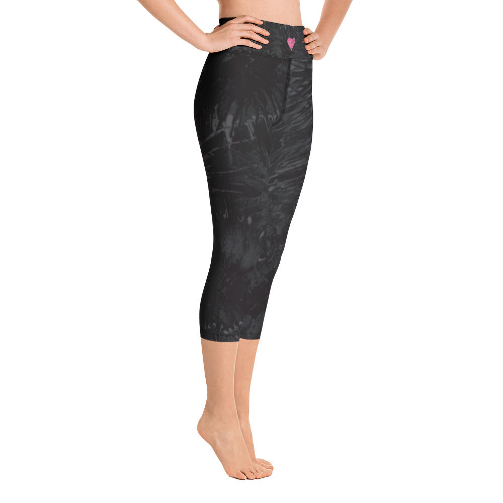 Black Splatter with Hearts | Women's Fine Art High-Waist Capris
