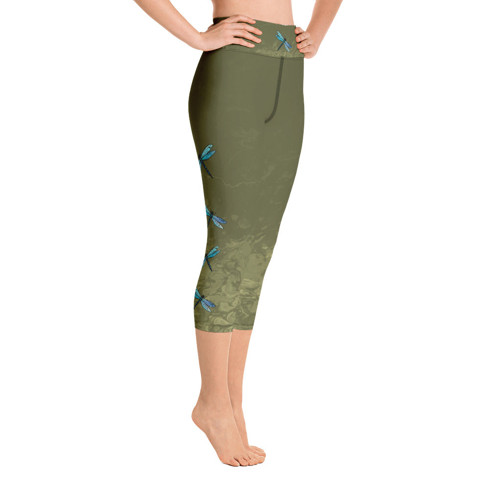 Fluid with Dragonflies | Women's Fine Art High-Waist Capris
