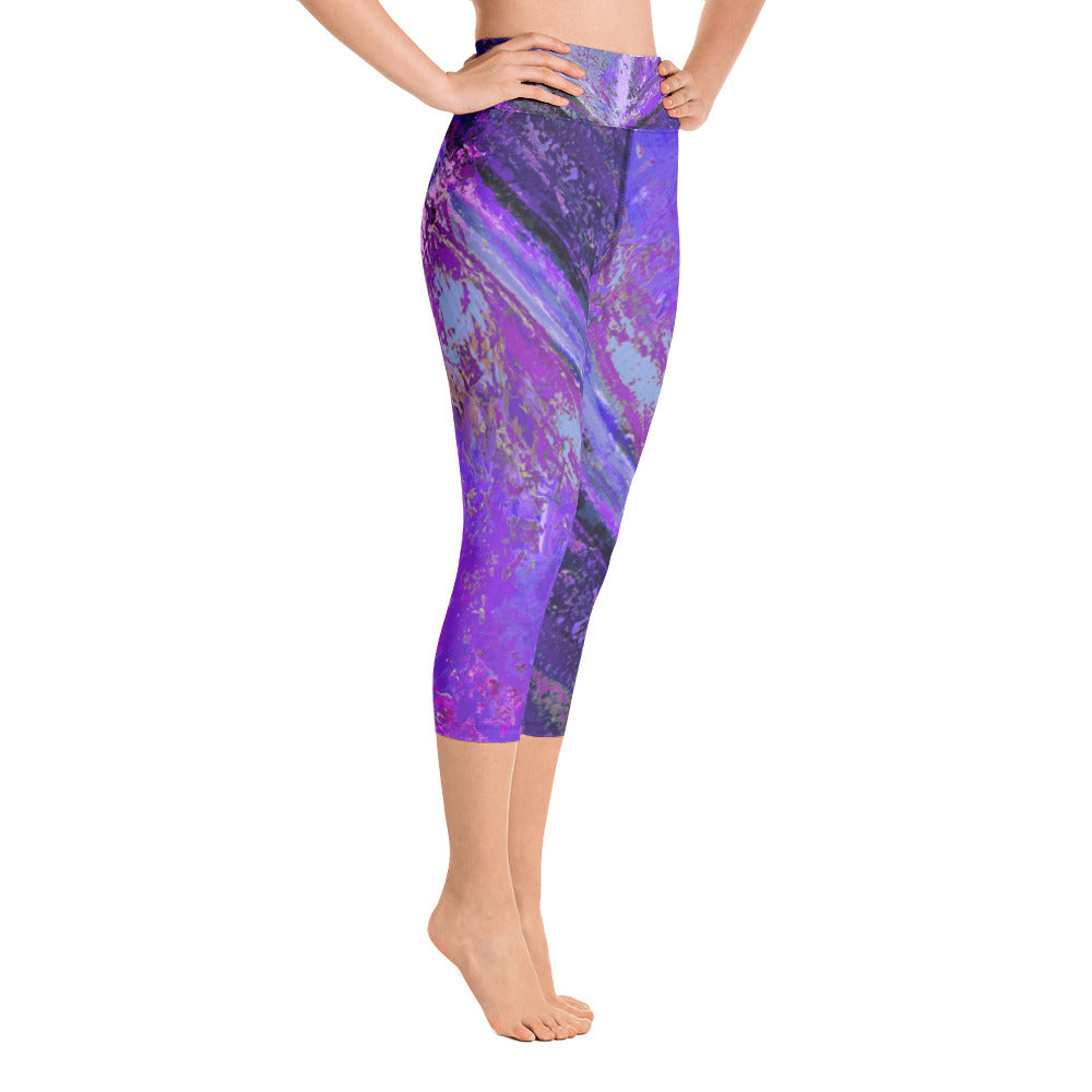 Coral Heart Purple & Blue | Women's Fine Art High-Waist Capris