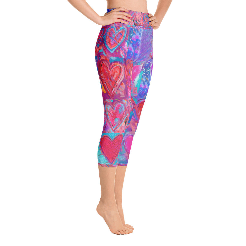 Hearts without Borders  Red & Blue | Women's Fine Art High-Waist Capris