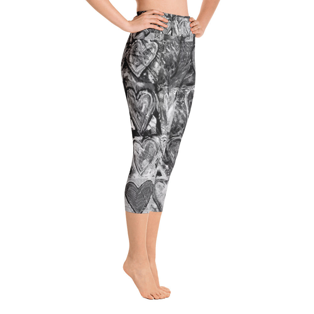 Hearts without Borders Black & White | Women's Fine Art High-Waist Capris