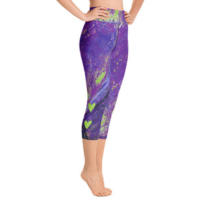 Coral Heart Purple and Lime with Green Hearts SFG | Women's Fine Art High-Waist Capris