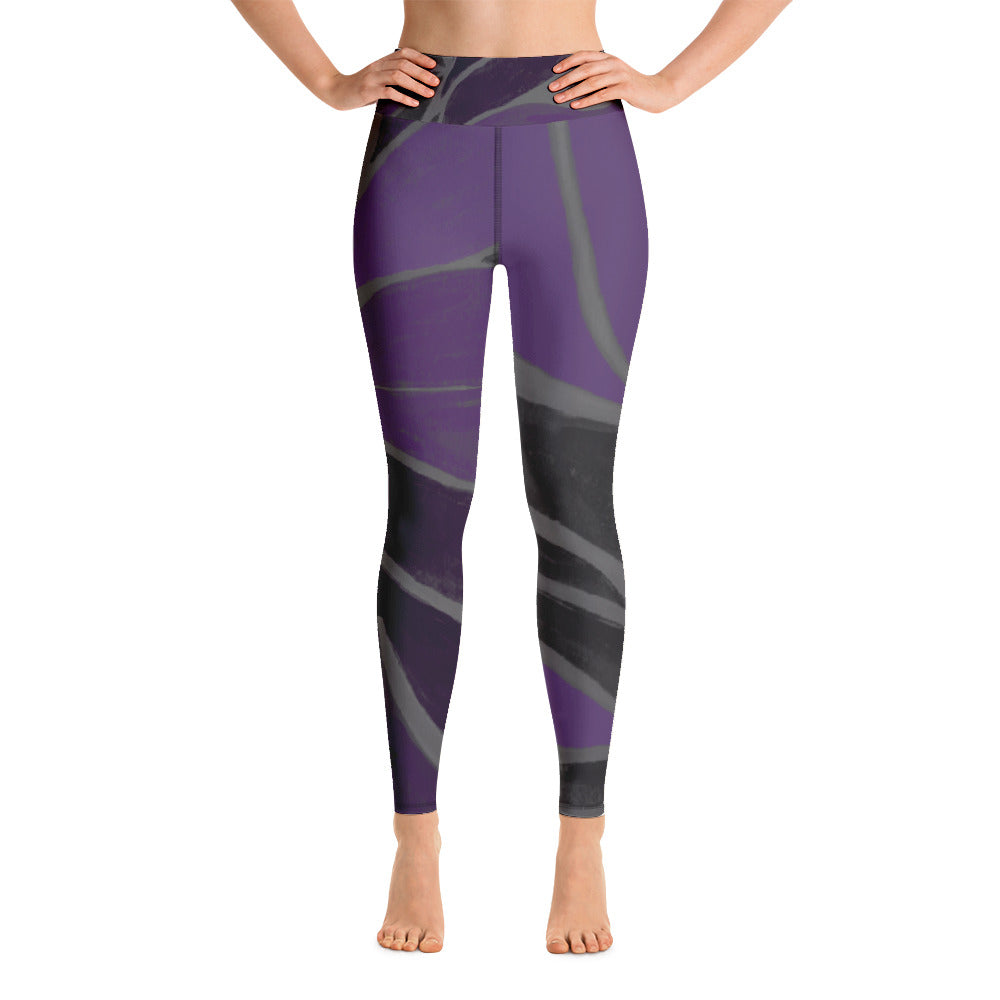 Purple Leaves Paws and Claws | Women's Fine Art High-Waist Leggings