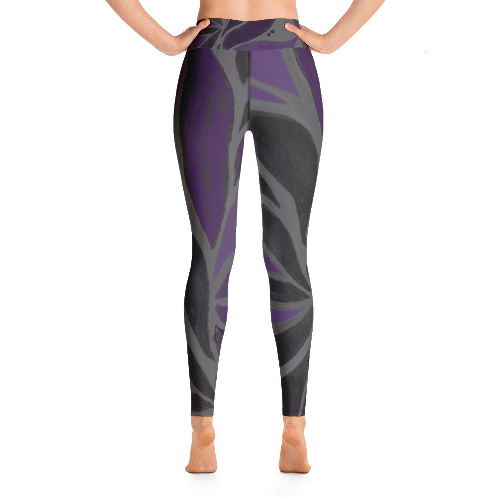 Purple Leaves Paws and Claws, Women's Fine Art High-Waist Leggings