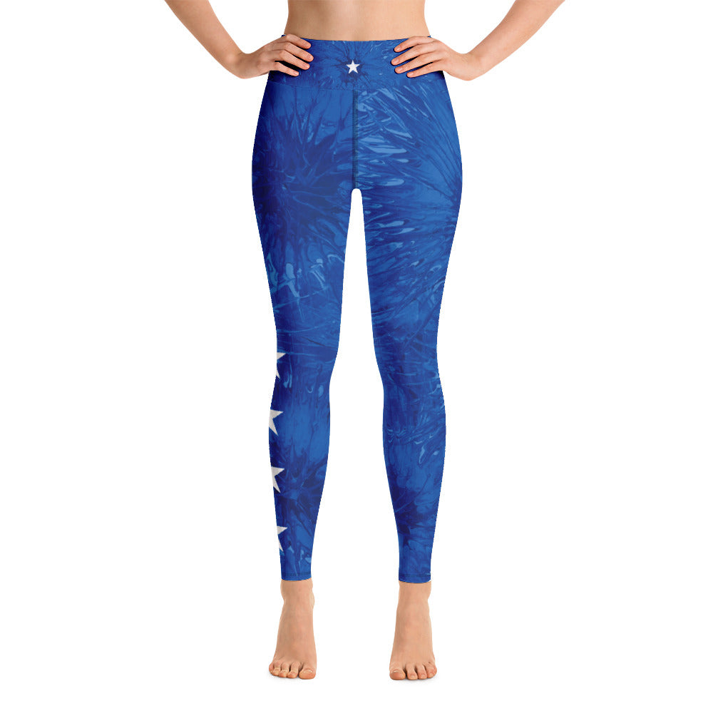 Bravery - Royal Blue Splatter with White Stars | Women's Fine Art High-Waist Leggings
