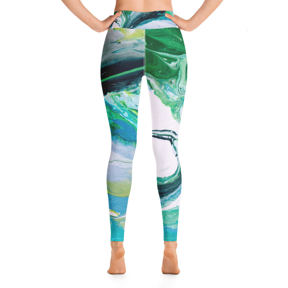 Fluid Green Swirls | Women's Fine Art High-Waist Leggings