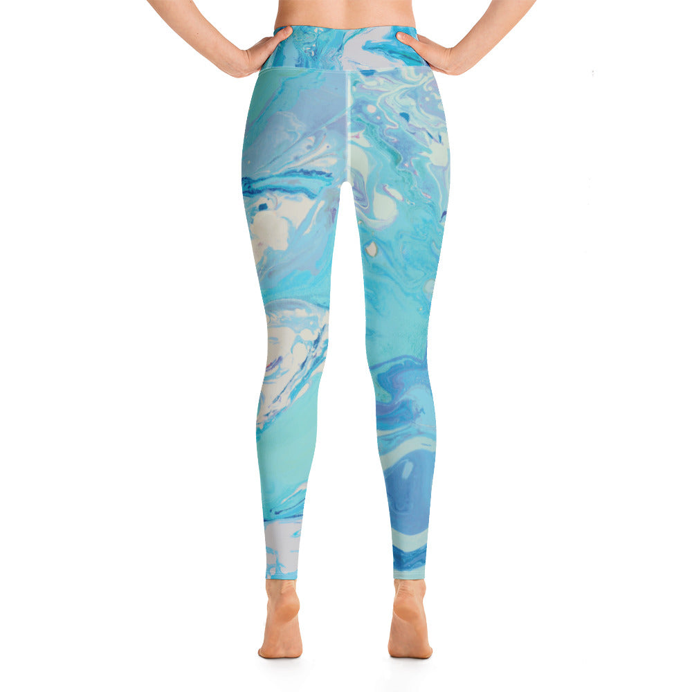 Fluid Light Blue and Grey | Women's Fine Art High-Waist Leggings