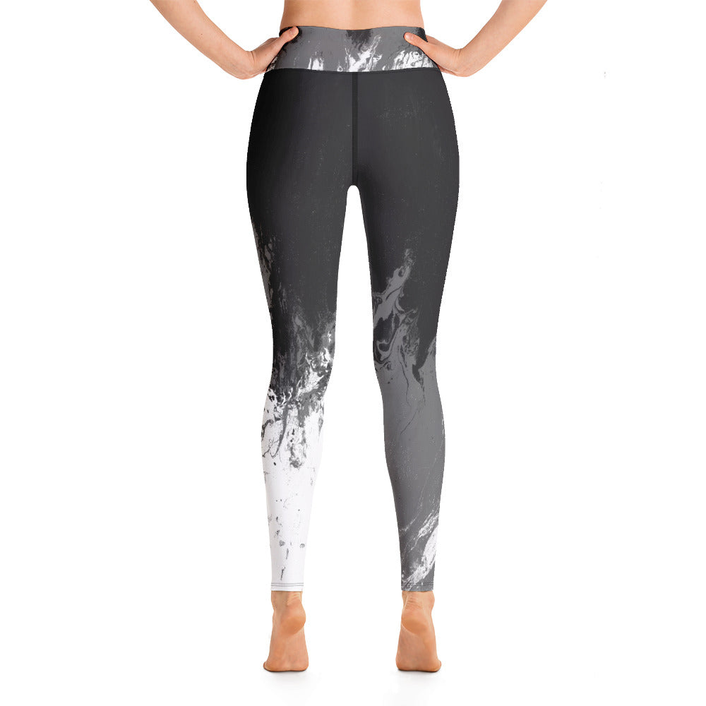 Fluid Mahogany Grey and White | Women's Fine Art High-Waist Leggings