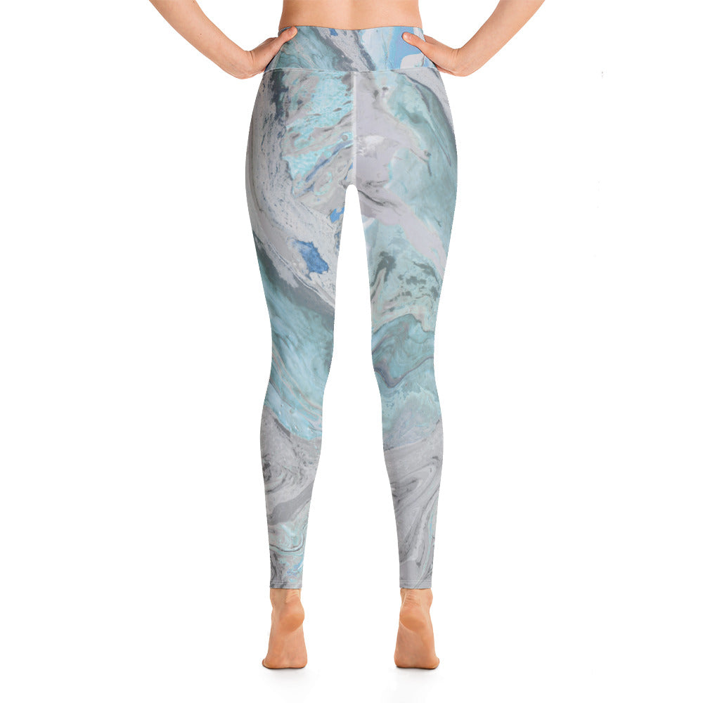 Fluid Aqua and Grey | Women's Fine Art High-Waist Leggings