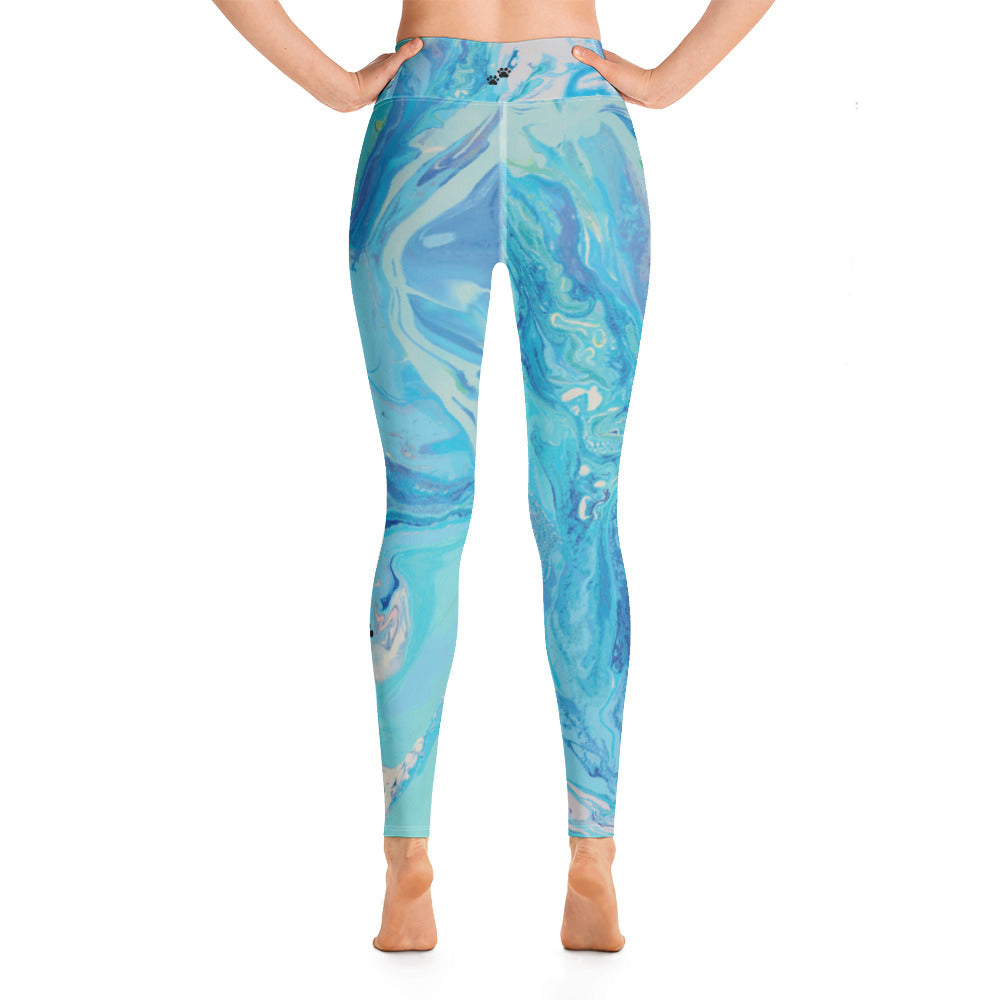 Fluid Light Blue - Vintage Paws | Women's Fine Art High-Waist Leggings