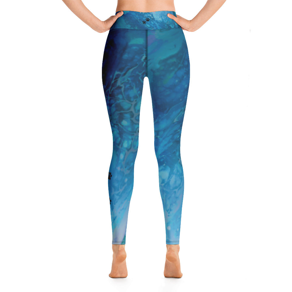 Fluid Dark Blue - Vintage Paws | Women's Fine Art High-Waist Leggings