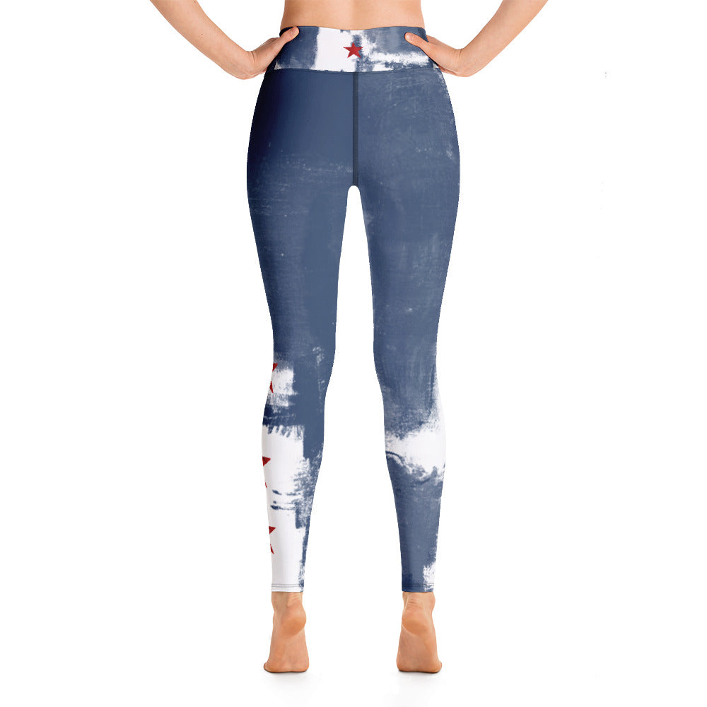 Independence - Blue and White with Red Stars | Women's Fine Art High-Waist Leggings
