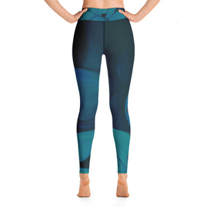 Flower on Teal with Black Hearts | Women's Fine Art High-Waist Leggings