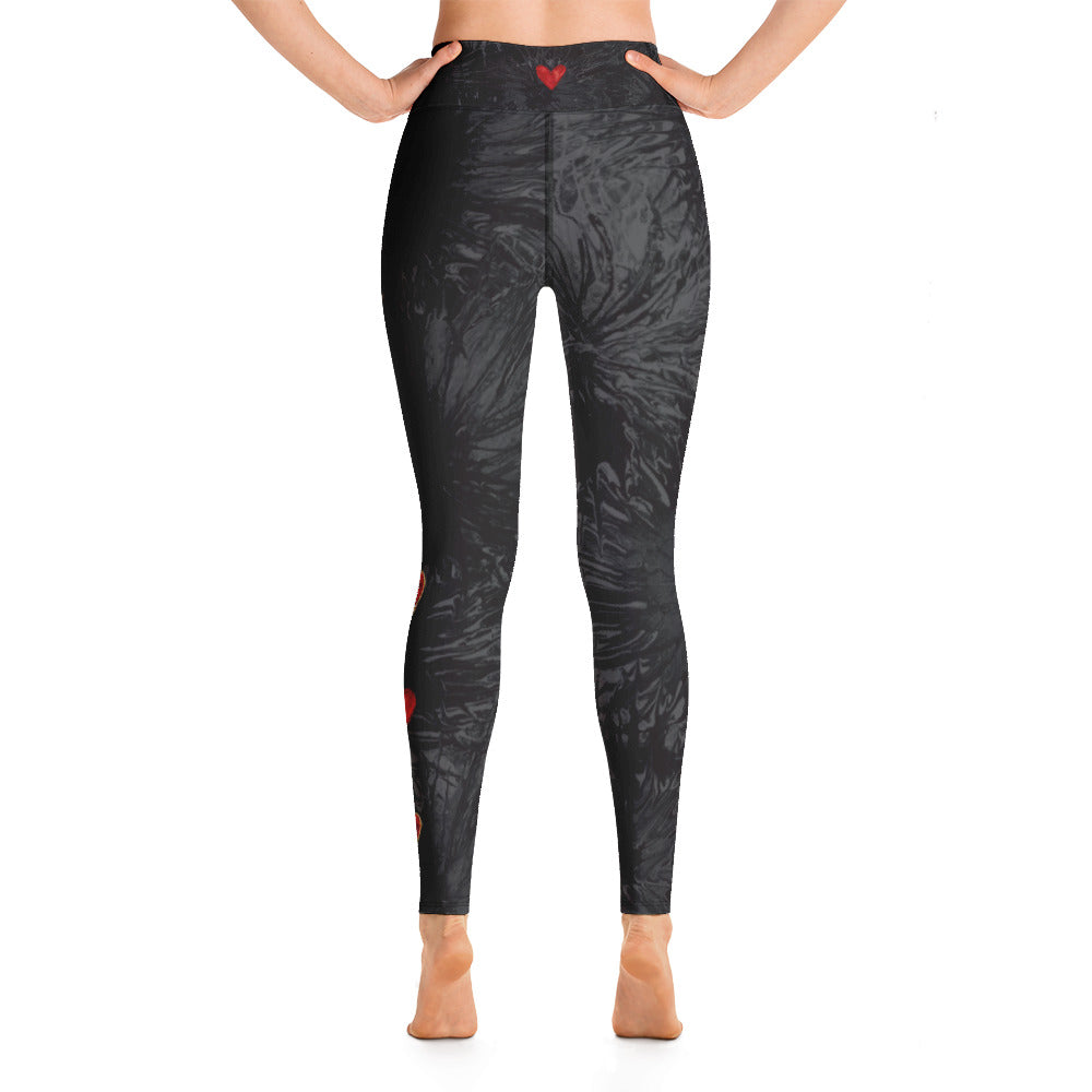 Black Splatter with Hearts | Women's Fine Art High-Waist Leggings