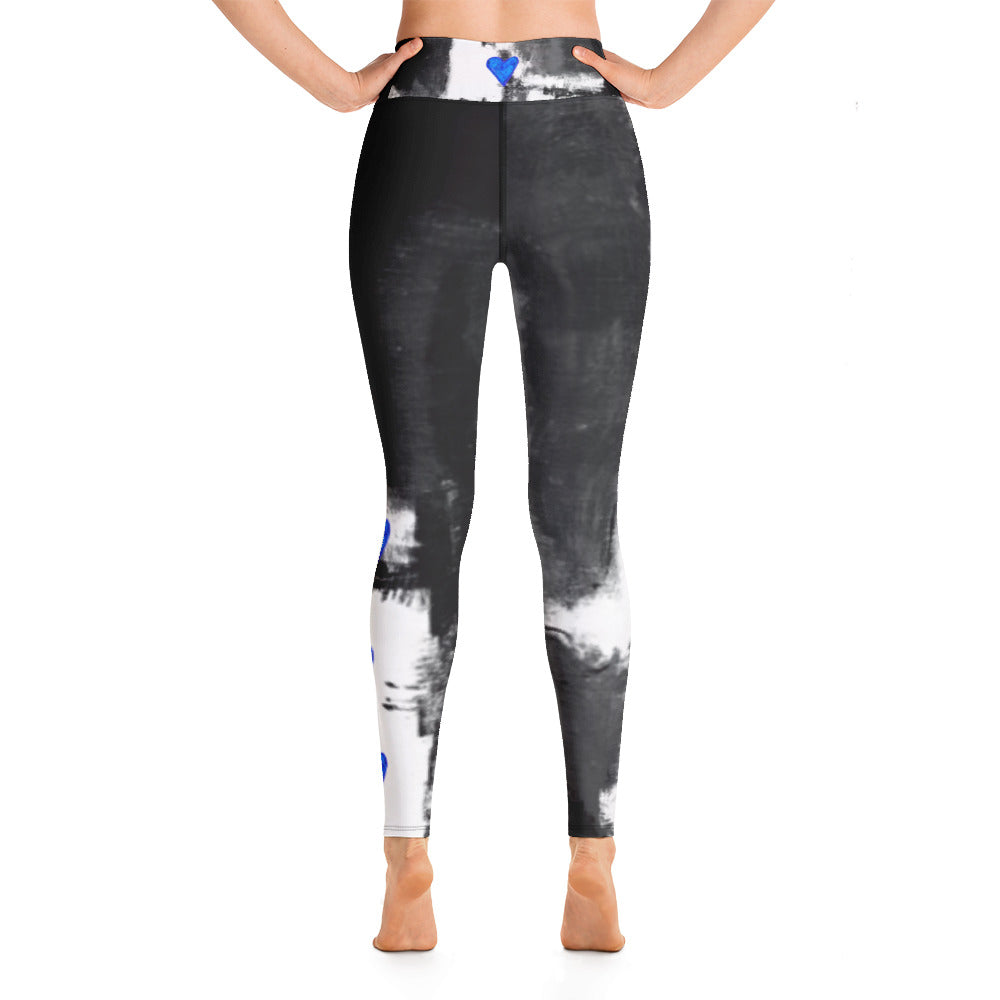 Abstract Woman Black and White with Hearts | Women's Fine Art High-Waist Leggings