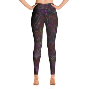 Hearts Without Borders Red and Dark Purple | Women's Fine Art High-Waist Leggings