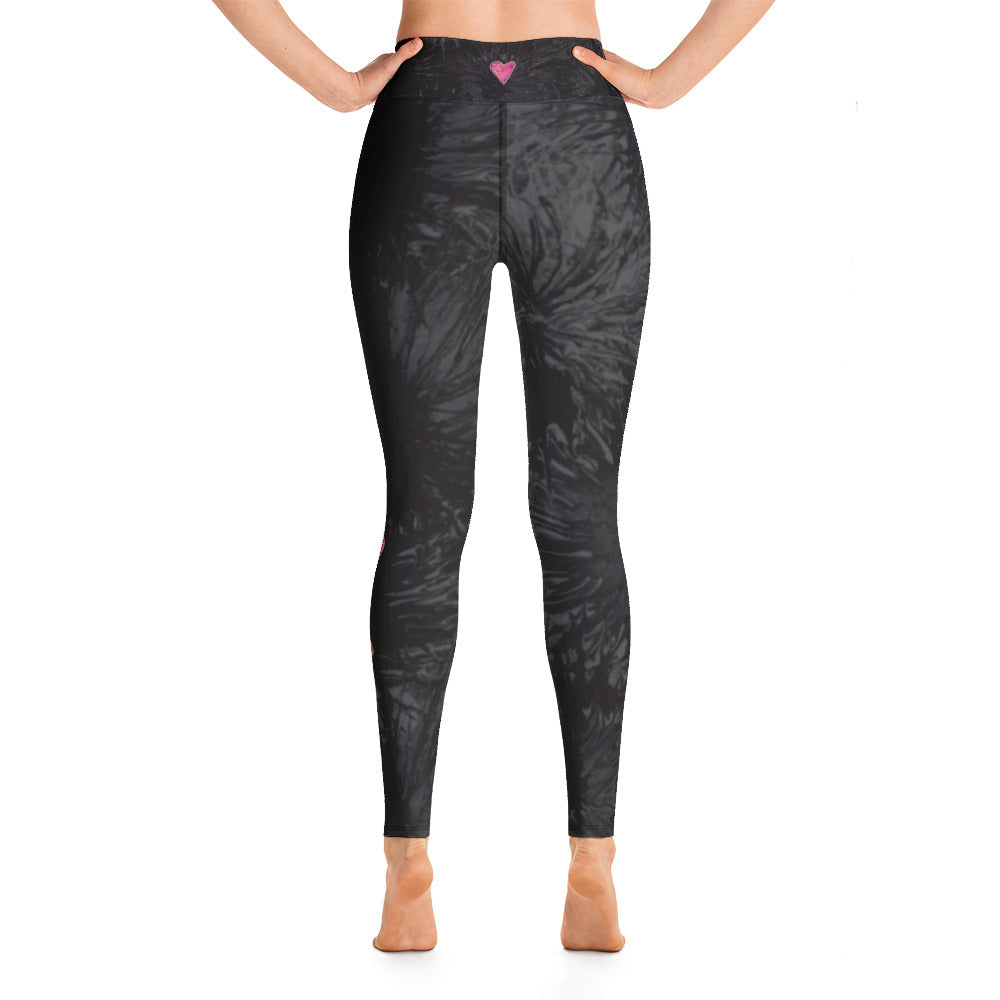 Black Splatter with Hearts | Women's Fine Art High-Waist Leggings