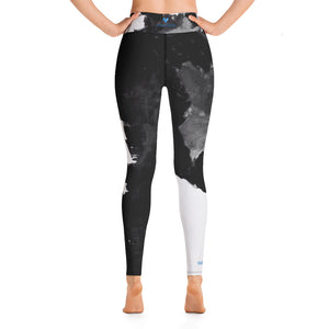 Heart Abstract Black and White with Blue Heart - Make A Wish | Women's Fine Art High-Waist Leggings