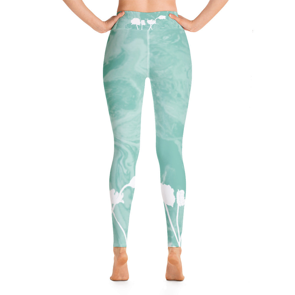 Fluid with White Flowers | Women's Fine Art High-Waist Leggings