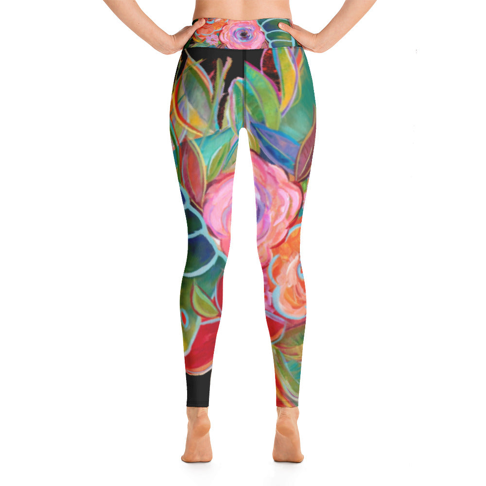 Orange Floral | Women's Fine Art High-Waist Leggings