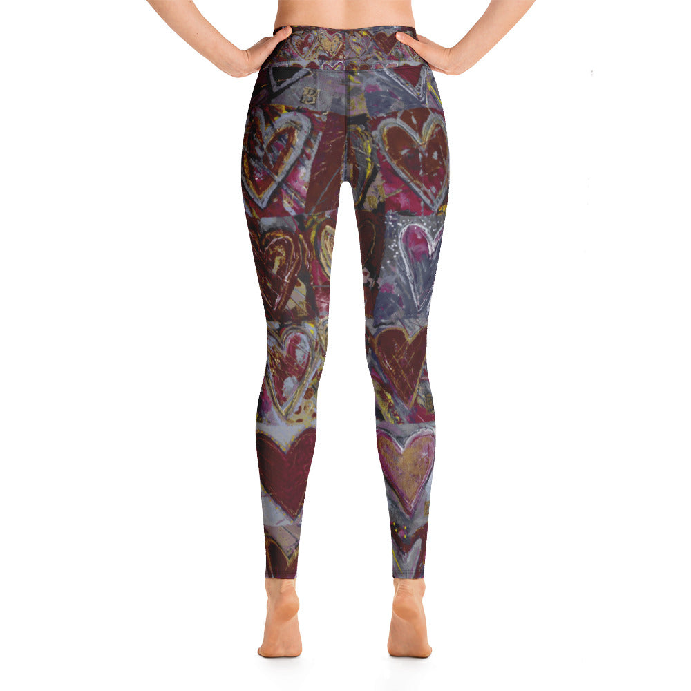 Hearts without Borders Red & Grey, Women's Fine Art High-Waist Leggings