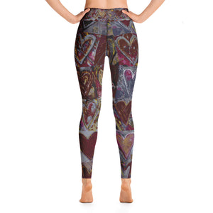Hearts without Borders Red & Grey | Women's Fine Art High-Waist Leggings