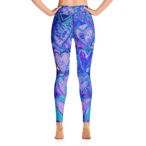 Hearts without Borders Blue & Red | Women's Fine Art High-Waist Leggings