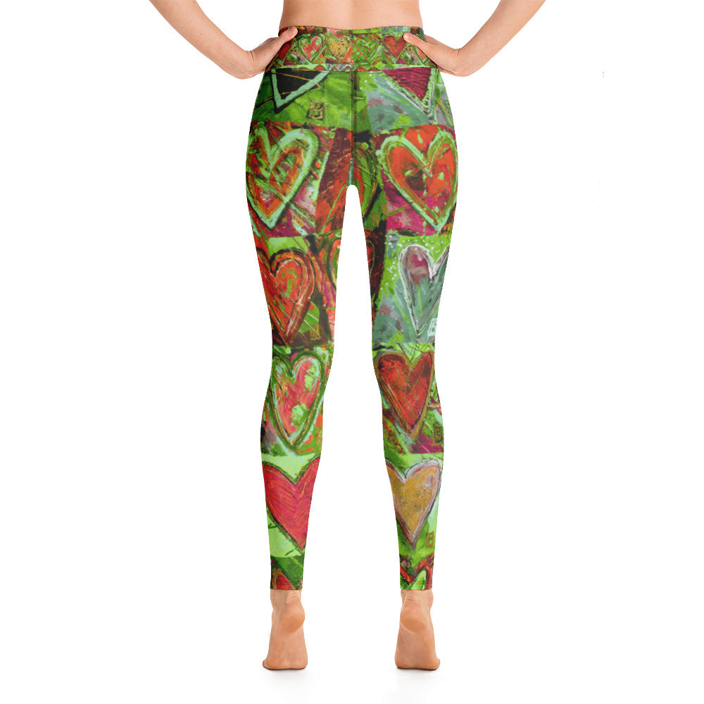 Hearts without Borders Red & Green | Women's Fine Art High-Waist Leggings