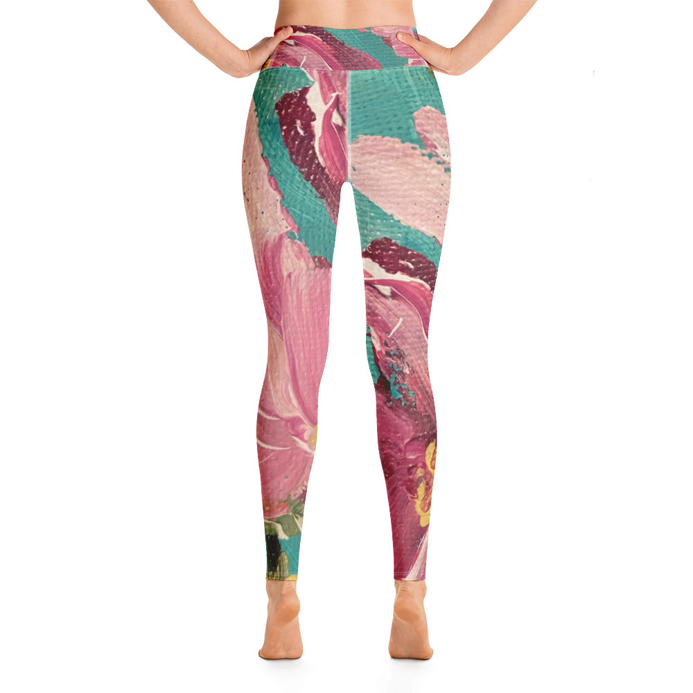 Pink Flower Explosion | Women's Fine Art High-Waist Leggings