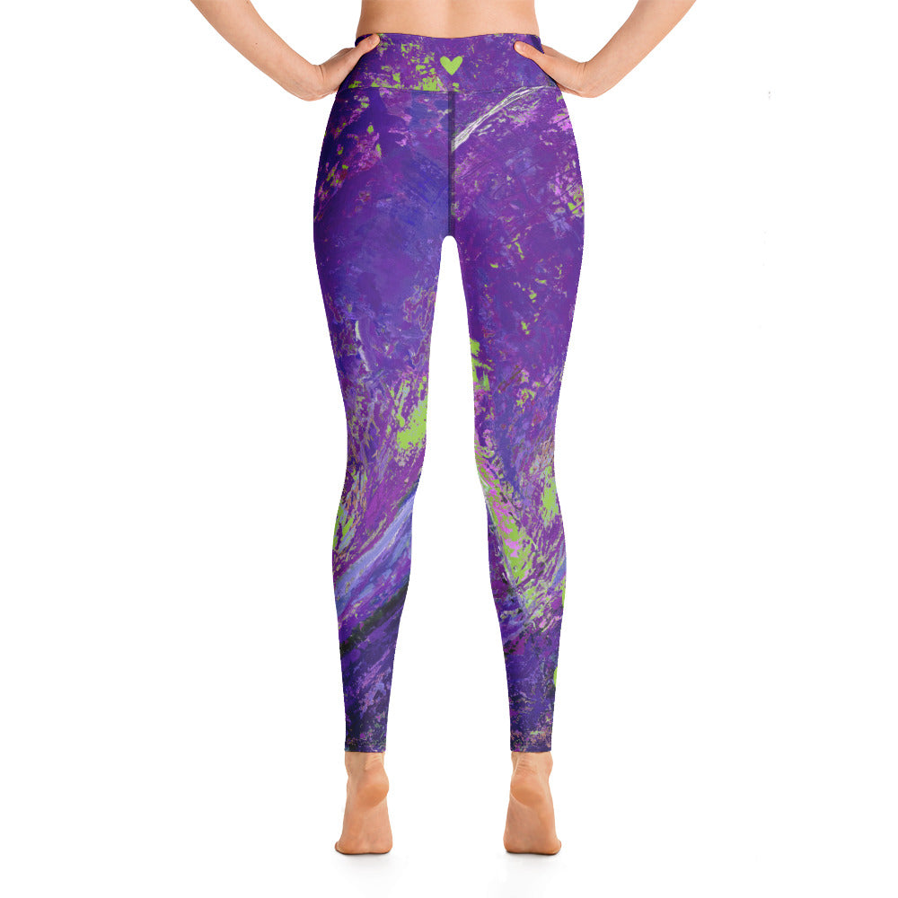 Coral Heart Purple and Lime with Green Hearts SFG | Women's Fine Art High-Waist Leggings