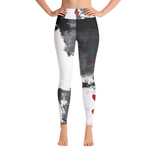 Abstract Woman Black and White with Red Hearts | Women's Fine Art High-Waist Leggings