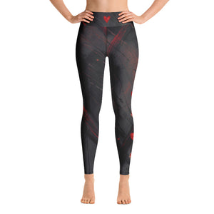 Heart of Color Black with Red Hearts | Women's Fine Art High-Waist Leggings
