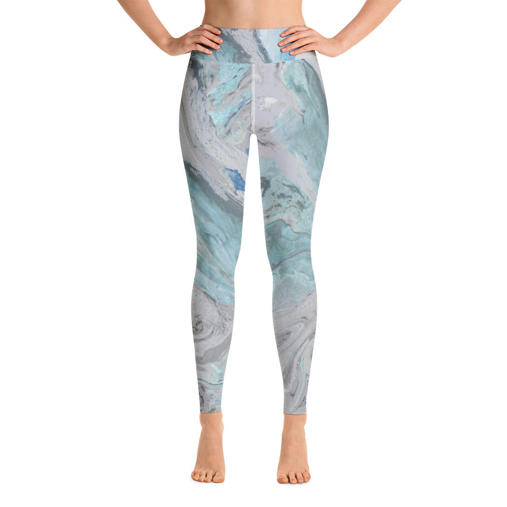 Fluid Aqua and Grey | Women's Fine Art High-Waist Leggings