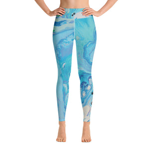 Fluid Light Blue - Vintage Paws | Women's Fine Art High-Waist Leggings