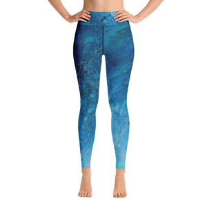 Fluid Dark Blue - Vintage Paws | Women's Fine Art High-Waist Leggings